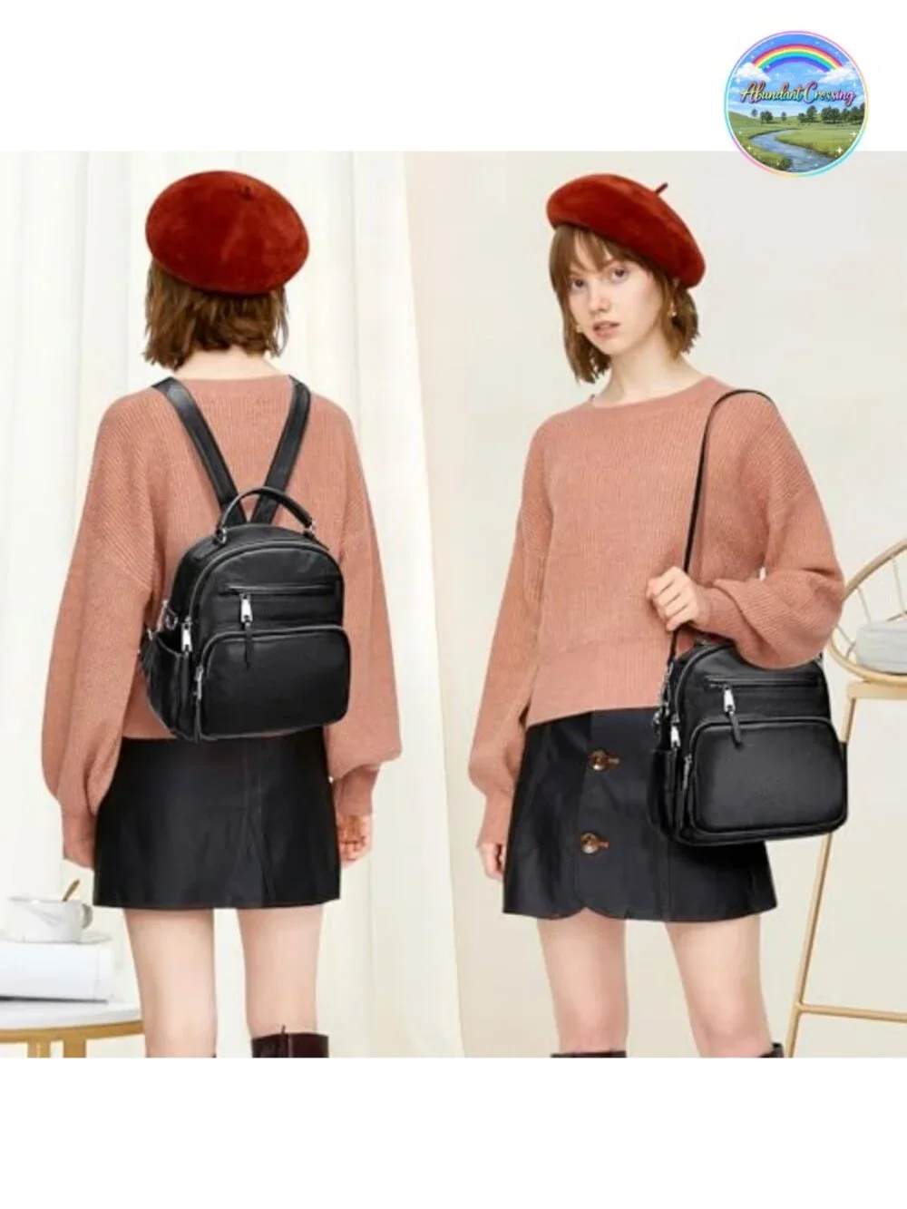 Genuine Leather Convertible Backpack Purse for Women 4-Way Carry Daypack